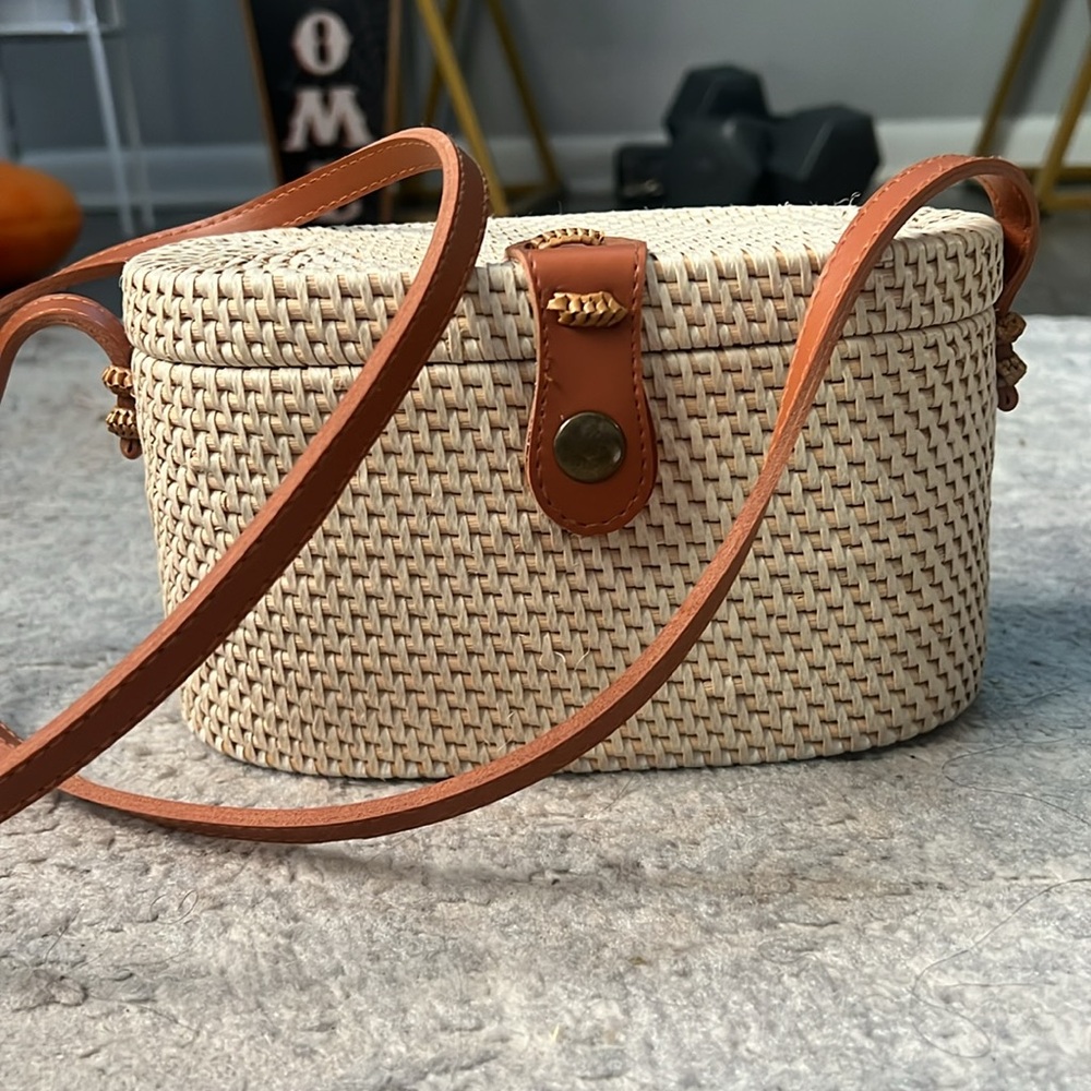 Handmade Rattan Bag / Leather Strap] Women's Bucket Bag